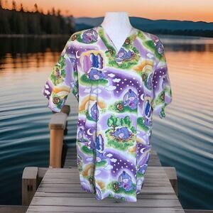 Disney Eeyore Honey Pot Sunrise Sunset Nap Time Short Sleeve V Neck Scrub Top S